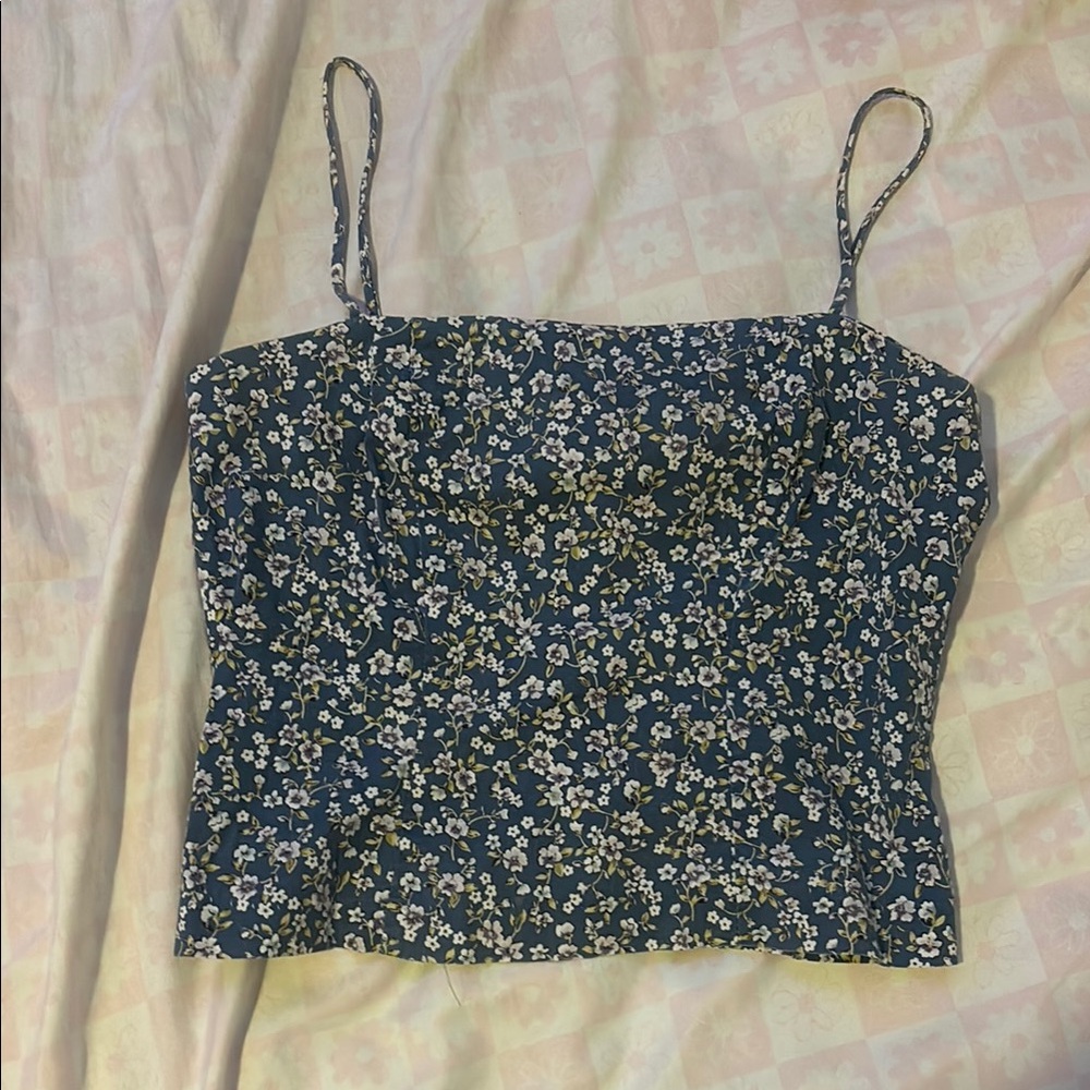 Dusty blue floral cami top